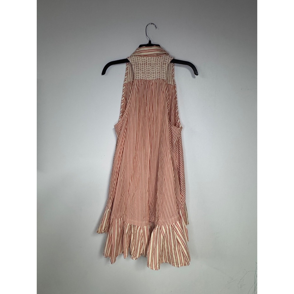 Free People Sleeveless Striped Ruffle Mini Dress Orange Cream Cotton Small NEW - Picture 4 of 11